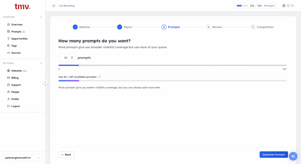 TMV selecting the number of prompts