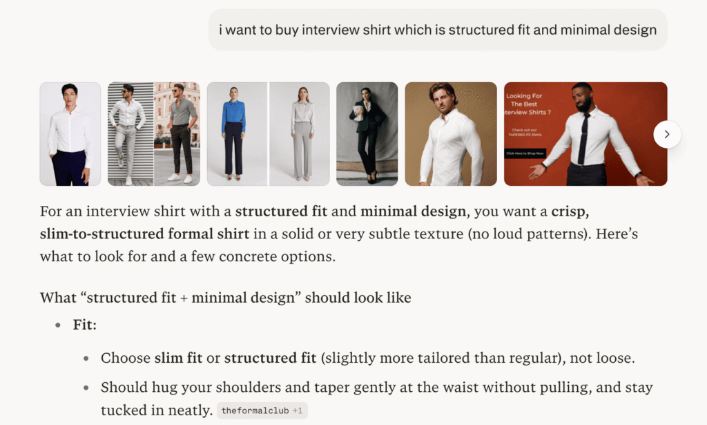 AI recommends a product based on the query description