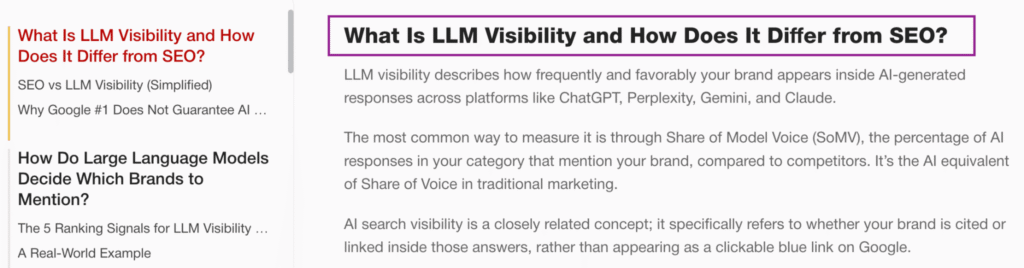 Blog post section heading that mirrors user query