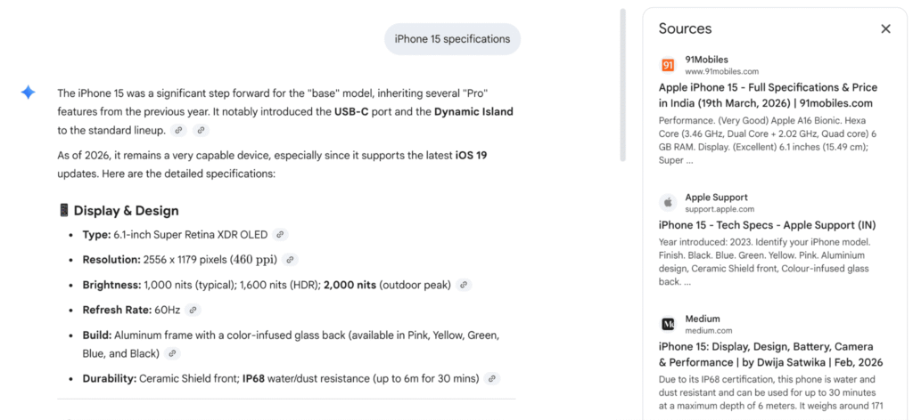 Perplexity searches with source links