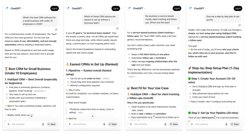 High intent queries with follow-up questions on AI