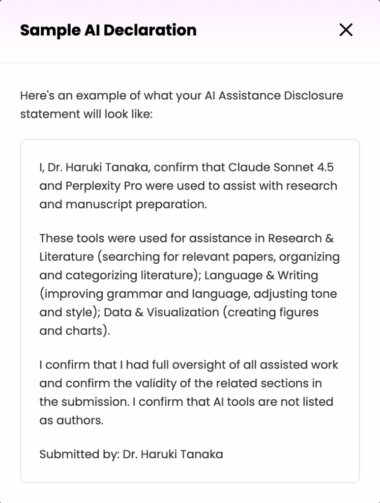 Sample AI declaration statement