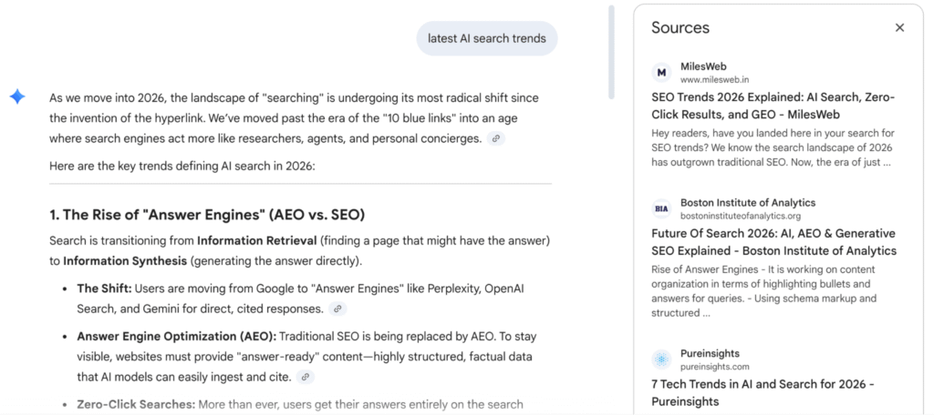 Gemini responds with the latest updated content