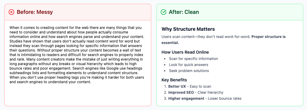 Messy vs clean article structure