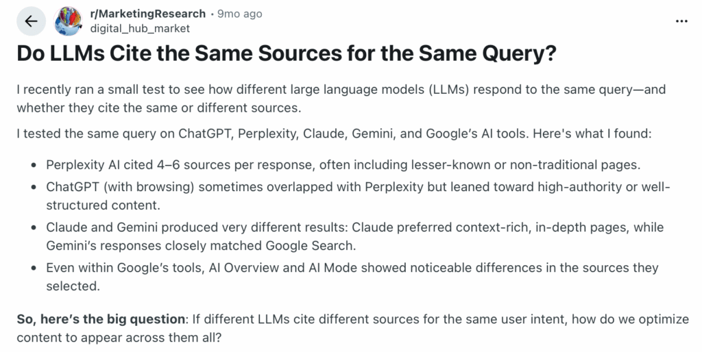 Reddit thread discussing source citation for same query