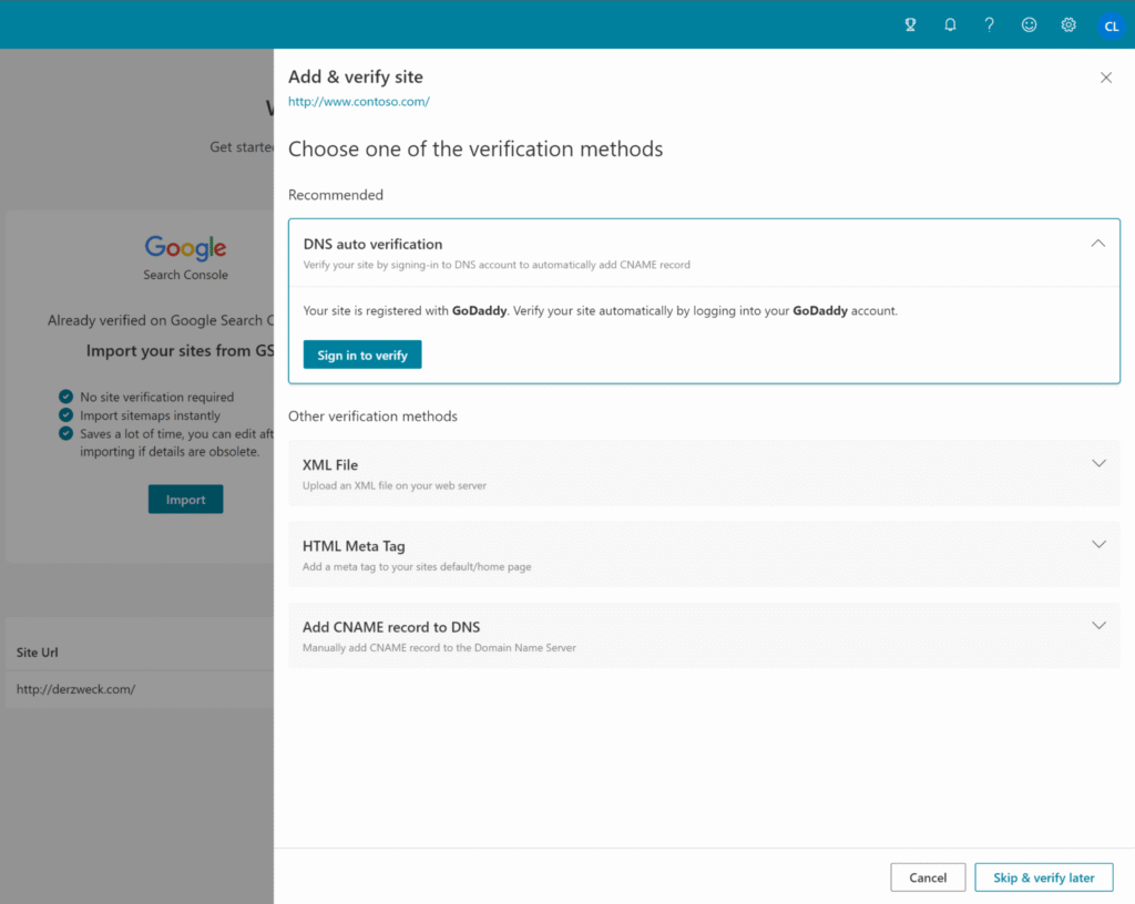 Bing webmaster verification methods
