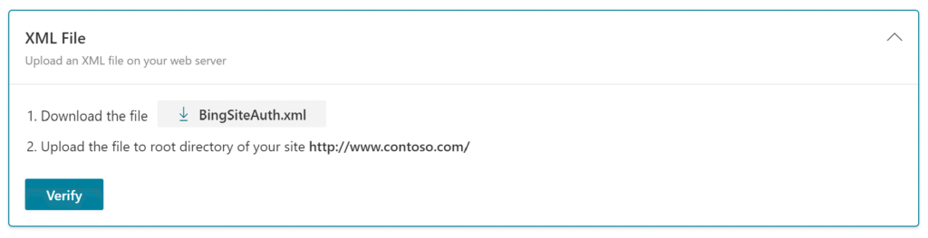 Bing webmaster verification confirmation