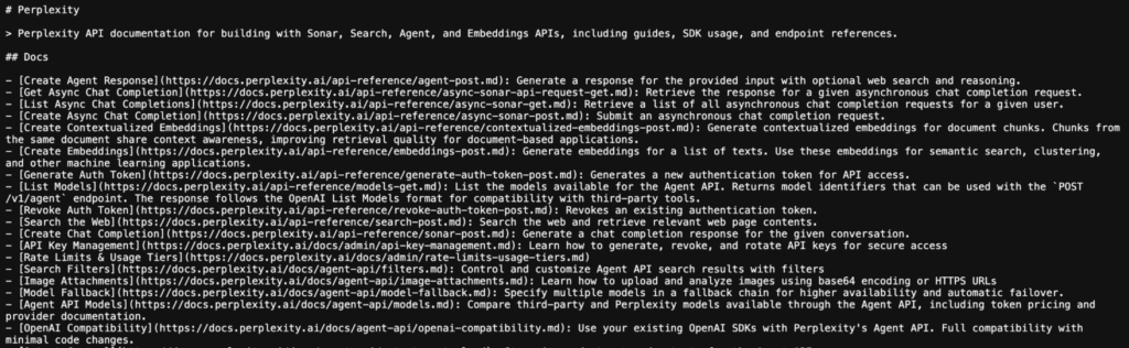 Perplexity llm.txt file