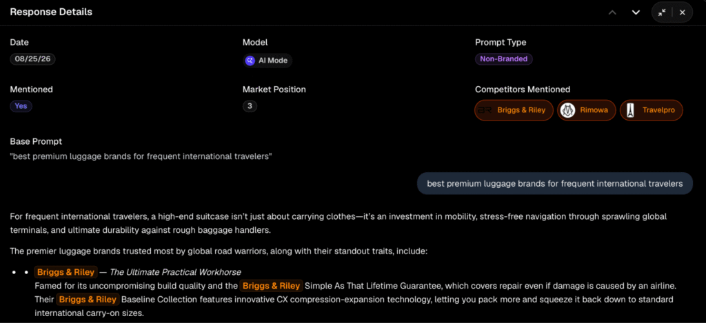 AthenaHQ prompt response details