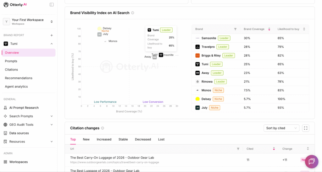 Otterly AI brand visibility analysis
