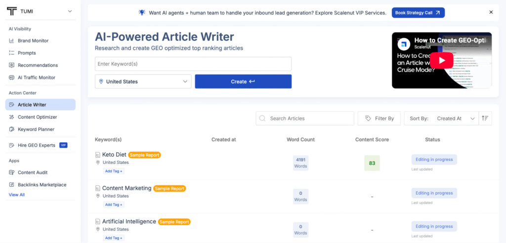 Scalenut AI-powered article writer