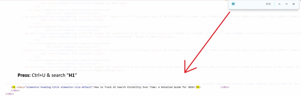 Manually checking H1 in page source