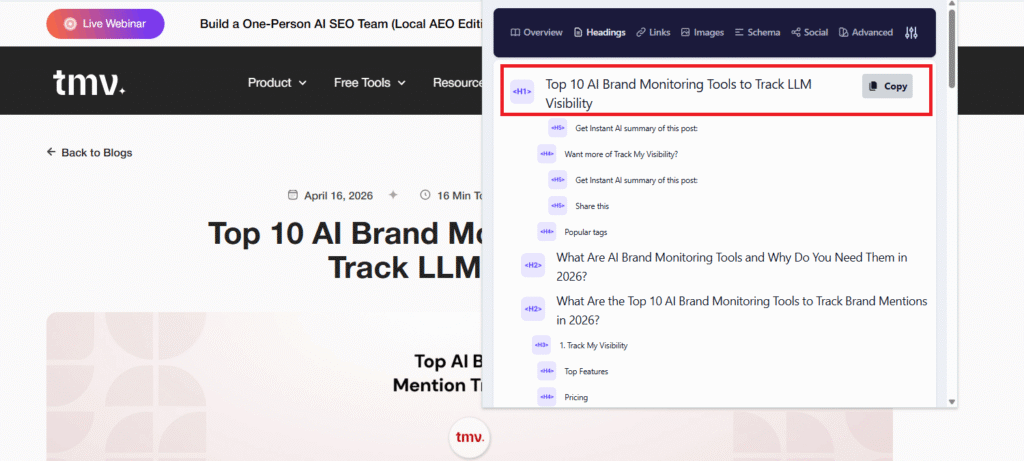 SEO crawler for finding H1 tag